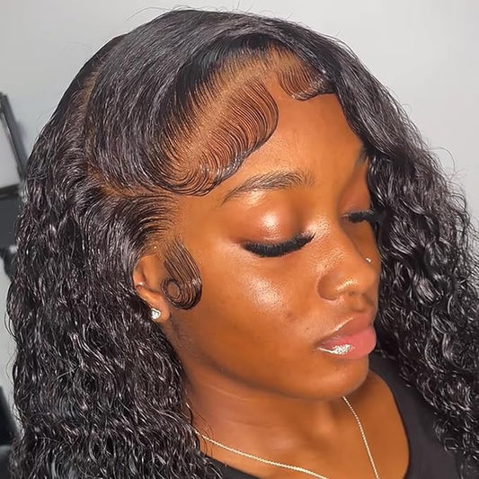13x6 Deep Wave Lace Front Wigs Human Hair Wigs for Women 200% Density 0.01MM SKINLIKE Real HD Lace Deep Curly Lace Frontal Wigs Human Hair Pre Plucked with Baby Hair Natural Color 20 Inch