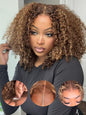 Sunber Curly Human Hair Lace Front Wig Put On and Go Bye Bye Knots Highlight Honey Blonde Curly 13x4 Lace Front Pre Cut Lace With Baby Hair 180% Density No Glue 3S Wear and Go 18Inch Beginner Friendly