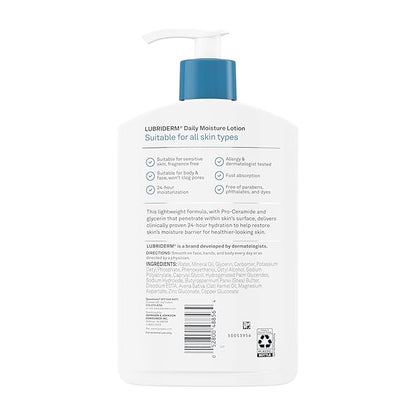 Lubriderm Fragrance Free Daily Moisture Lotion + Pro-Ceramide, Shea Butter & Glycerin, Face, Hand & Body Lotion for Sensitive Skin, Hydrating Lotion for Healthier-Looking Skin, 16 fl. oz