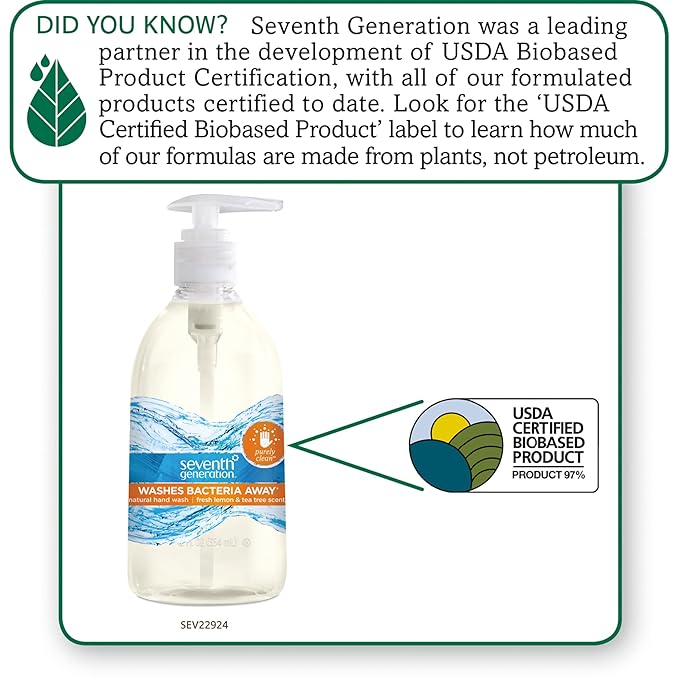 Seventh Generation Purely Clean Hand Wash, Fresh Lemon and Tea Tree, 12 Ounce