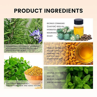 Minnah Beauty Hair Growth Oil - Extra Strength Rosemary + Fenugreek Herbal Hair Growth Oil for Nourished Skin