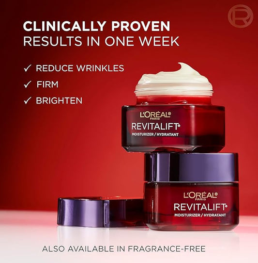 L'Oreal Paris Revitalift Triple Power Anti-Aging Face Moisturizer, Fragrance Free, Pro Retinol, Hyaluronic Acid & Vitamin C to Reduce Wrinkles, Firm & Brighten Skin, 2.55 Oz