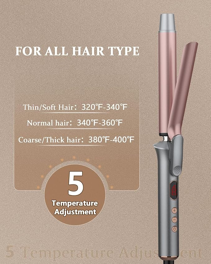 YEEGOR 1 Inch Curling Iron,Extra Long Barrel Ceramic Curling Iron for Long Hair Get Bouncy Curls,Dual Voltage Hair Curler for Travel,Rose Gold