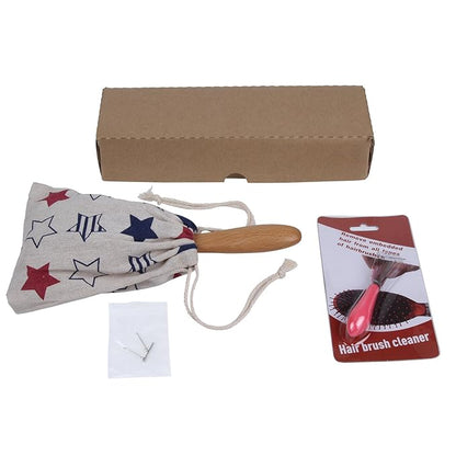 Hair Brush, Wooden Hairbrush with Metal Bristles, Stimulates Scalp for Hair Growth, Gift for Mother's & Father's & Friends, All Hair Types