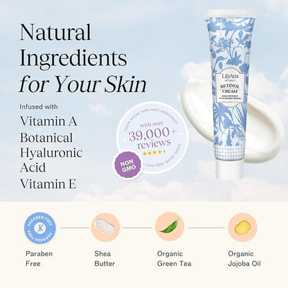 LilyAna Naturals Anti Aging Retinol Face Cream for Women – Wrinkle & Neck Cream for Firming, Retinol Moisturizer for Face with Hyaluronic Acid, Hydrating Night Cream for Fine Lines, Collagen Boost