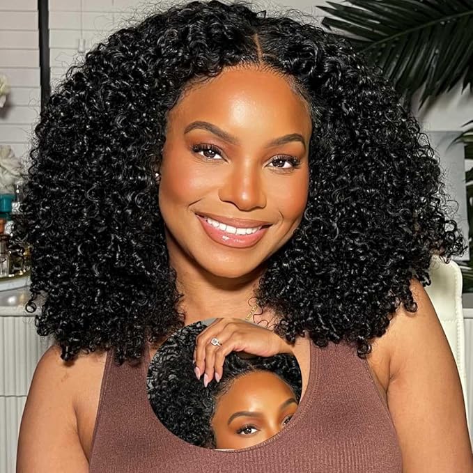Beauty Forever Kinky Curly 13x4 Pre Everything Glueless Frontal Wig Pre Cut Lace Front Wigs Bye Bye Knots Put on and Go HD Lace Human Hair Wig Pre-Bleached Knots Pre Plucked 150% Density 24 Inch