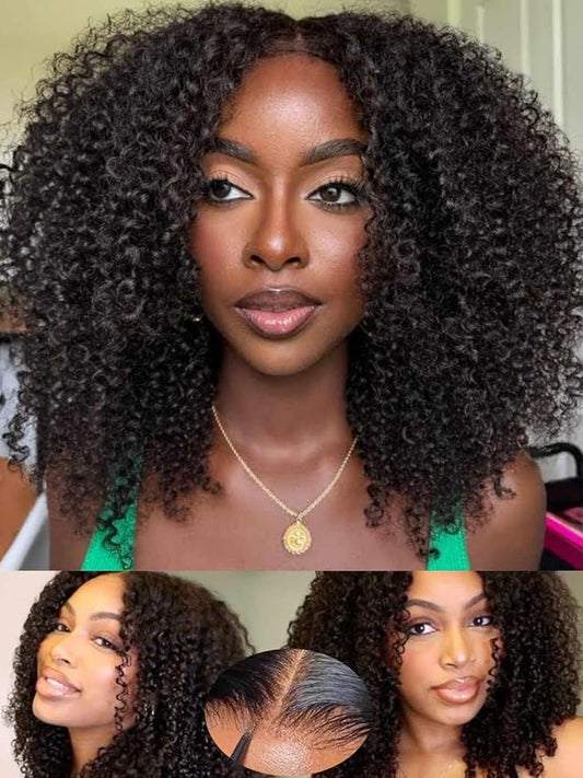 Beauty Forever 7X5 Bye Bye Knots Wear and Go Kinky Curly Wigs Precut Lace Front Wig Human Hair Glueless Wig,Put on and Go Beginner Wigs 150% Density Natural Color 24 Inch