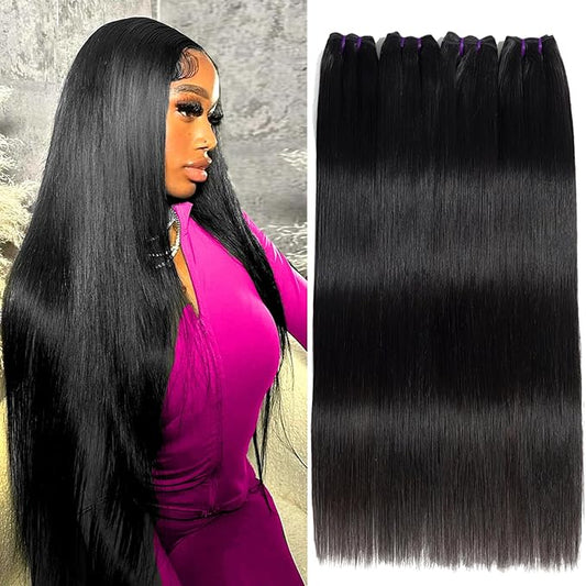 Beauty Queen Brazilian Straight Human Hair Bundles (14 16 18 20 Inch) 16A Grade 100% Unprocessed Virgin Weave Thick 4 Bundles Remy Hair Extensions for Women Natural Color