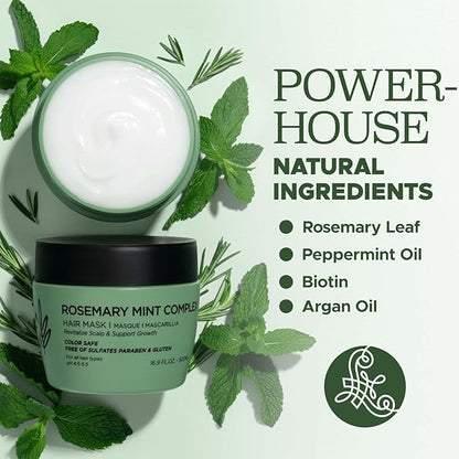 Luseta Rosemary Mint Hair Mask for Dry Damaged Hair Strengthening Hair Treatment for Thinning Hair Deep Nourishment for Split Ends, and Breakage Color Safe for All Hair Type 16.9oz