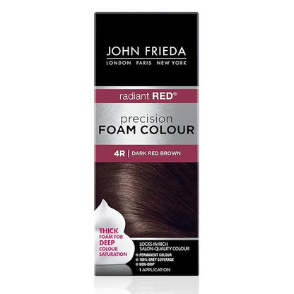 John Frieda Precision Foam Colour, Dark Red Brown 4R, Full-Coverage Hair Color Kit, Anti-Fade Gray Coverage, Deep Color Saturation Hair Dye, 1 Application