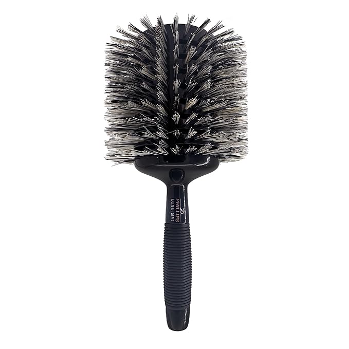 Phillips Brush Luxe Monster Vent 1 Professional Hair Brush (5” Diameter Barrel) – Black & Rose Gold Vented Hairbrush with Nylon Reinforced Boar Hair Bristles, Ergonomic Rubber Grip
