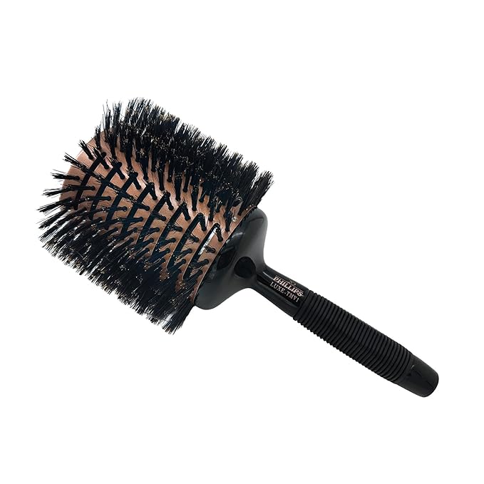 Phillips Brush Luxe Tourmaline Monster Vent 1 Professional Hair Brush (5” Diameter Barrel) - Vented Hairbrush Nylon Reinforced Boar Hair Bristles, Sleek Rose Gold & Black Color
