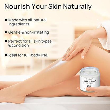 Beef Tallow for Skin 4 OZ, Natural Unscented Tallow and Honey Balm, Grass Fed Beef Tallow for Face and All Skin Types