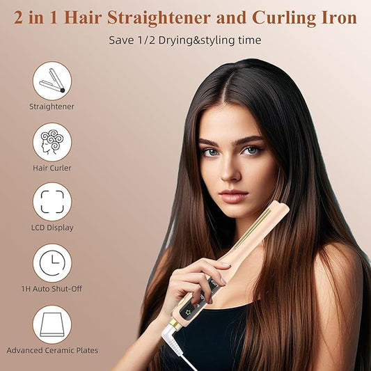 Small Flat Iron, 1/2 Inch Flat Iron for Short Hair Straightener and Curler 2 in 1, Ceramic Ionic Floating Plates for Less Frizz, 10s Quick Heat Up, Straightener for All Hair Types(Pink)