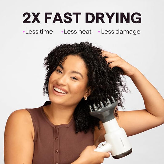 Wavytalk Hair Dryer, Blown Away Ionic Hair Dryer for Curly Hair with Diffuser, 1875W Fast Drying Blow Dryer with Ceramic Technology, 3 Attachments for All Hair Types, Light and Quiet, White