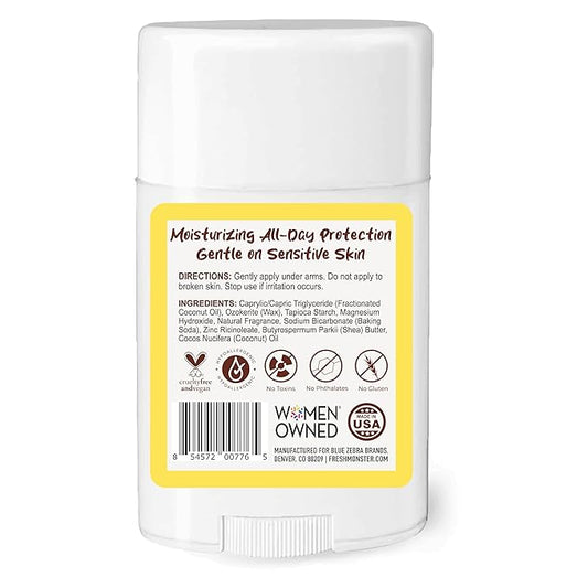 FRESH MONSTER Deodorant for Kids & Teens, Coconut-Lemon Scent, No Aluminum, No Parabens, Vegan, 24-Hour Protection, Coconut Lemon, 1.76 oz