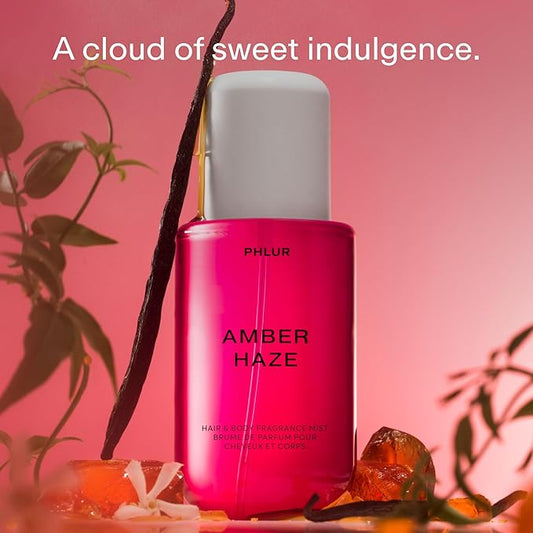 PHLUR Amber Haze Body Mist - Hair & Body Mist Fragrance - Amber, Jasmine, Saffron & Vanilla Body Spray (8 Fl Oz)