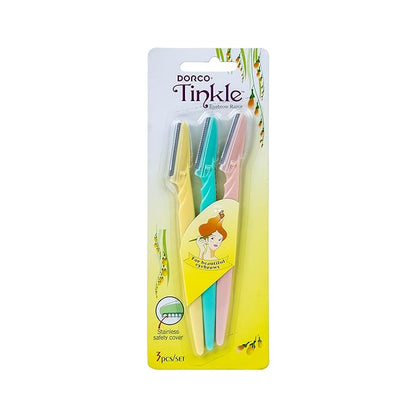 Tinkle Dermaplaning Tool 3ct, Dermaplane Razor for Women, Safe and Easy Peach Fuzz Remover, Eyebrow Trimmer with Protective Cover