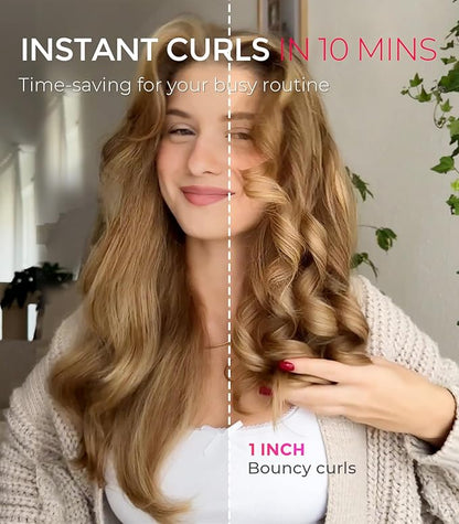 TYMO Automatic Rotating Curling Iron - TYMO CURLPRO Beach Waves Curling Wand, Portable Hair Curler, 500 Million Ionic, Dual Voltage & Lightweight for Travel, Ceramic Coating, 1 Inch, Peach