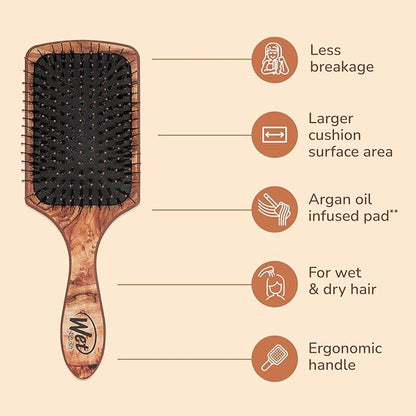 Wet Brush Paddle Hair Brush,Traditional Wood-Ultra-Soft IntelliFlexDetangling Bristles with AquaVentDesignForSpreading HairTreatmentsEvenly-Pain-Free Hair Brush For Women & Men,Shine Traditional Wood