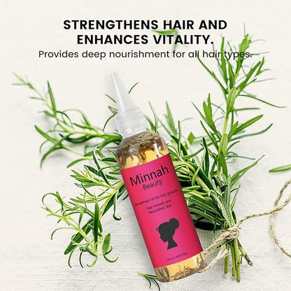 Minnah Beauty Hair Growth Oil - Extra Strength Rosemary + Fenugreek Herbal Hair Growth Oil for Nourished Skin
