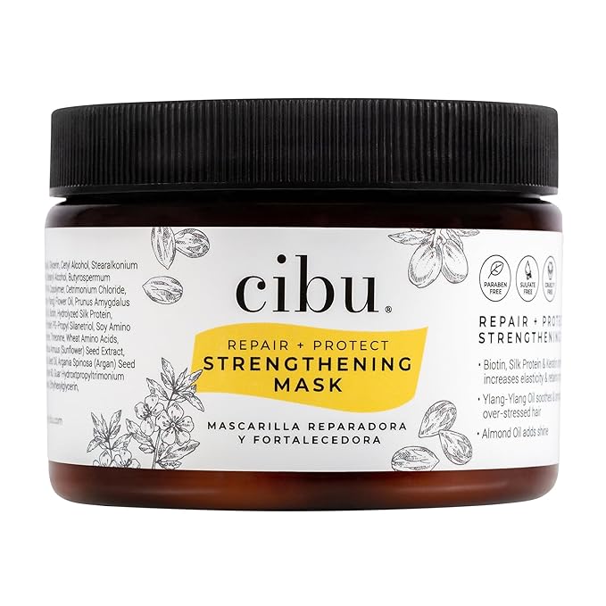 CIBU Repair Strengthening Mask - Hydrating for Damaged Hair - Keratin and Almond Moisture Hair Mask - 12oz