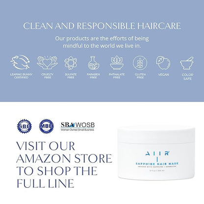 AIIR Sapphire Mask - Deep Conditioning Hair Treatment for Damage Hair Repair, Hyaluronic Acid Hydrates & Moisturizes Dry Hair, Strengthen and Smooth Frizzy Hair, Color Safe, 6 oz
