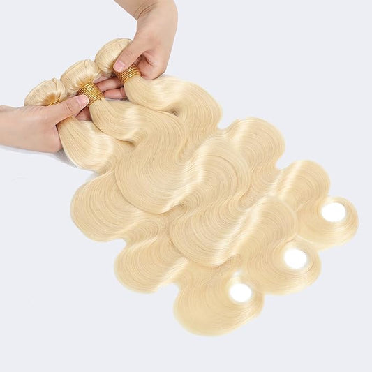613 Blonde Bundles Human Hair Body Wave 16A Grade 26 28 30Inch Brazilian Colored Human Hair Weave for Girls Loose wave 3 pcs Human Hair Extensions