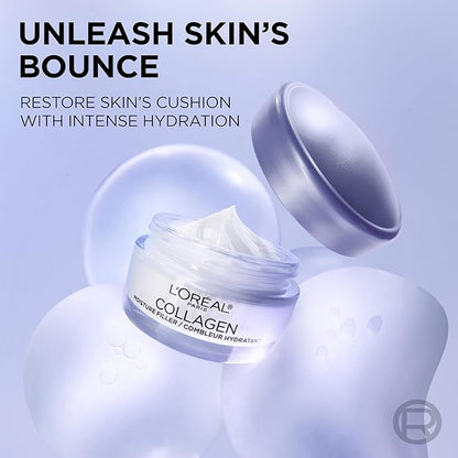 L'Oreal Paris Collagen Moisture Filler Face Cream, Anti-Aging Face Moisturizer, Non-Greasy Skin Care Formula For Up to 48HR Hydration, 3.4 Oz
