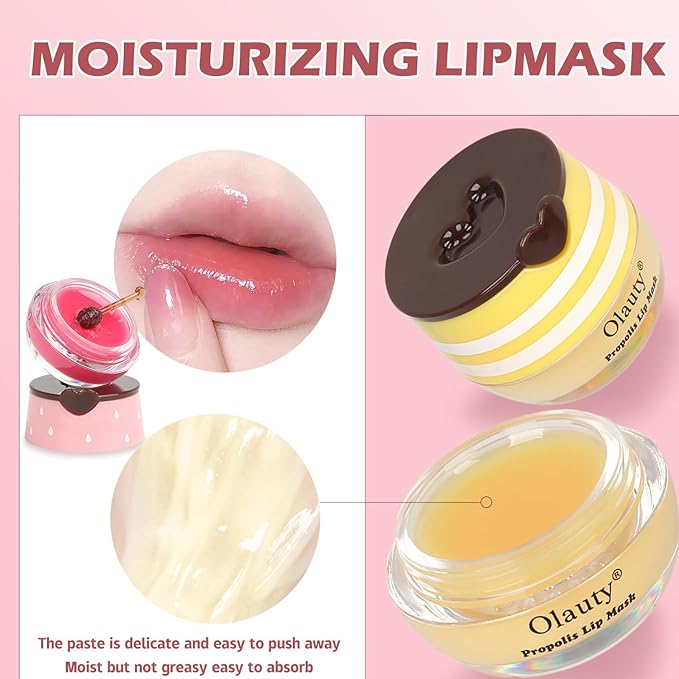 3 Pcs Bee Lip Balm Honey Pot,Honey Strawberry Lime Lip Mask,Lip Balm Moisturizing Lip Sleep Mask with Stick Hydrating & Prevention Dry and Cracked (Honey Strawberry Lime)