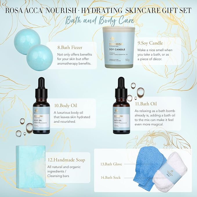 Father's Day Gift, Spa Gift Set, 28pcs Ylang Ylang Facial Skin Care Set includes Face Cream, Bath Oil, Shower Accessories, Clay Mask. Body & Facial Kit for Women & Men, Birthday, Christmas, Dad, Mom