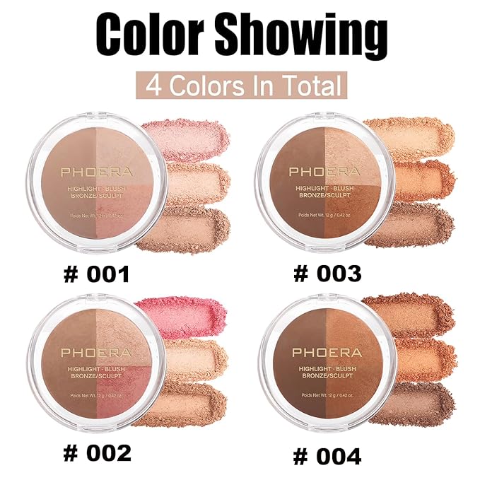 PHOERA Foundation, PHOERA Contour Palette,Shades with Highlighter & Beige+Buff Beige+#002)