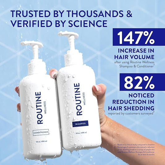 Routine Wellness Shampoo and Conditioner Set and Hair Serum for Thinning Hair - DHT Blocker Women & Men - Color Safe Shampoo for Hair Loss & Healthier Hair - Coconut & Vanilla Set + Serum