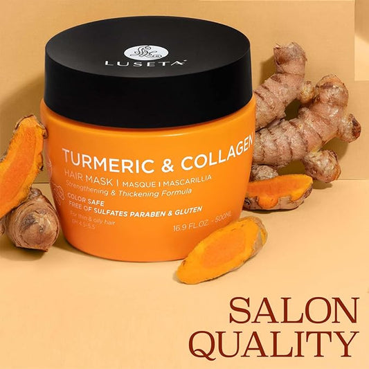 Luseta Turmeric & Collagen Hair Mask Thickening Hair Treatment for Thin and Oily Hair, Nourish Scalp, Frizz Control & Add Shine, Sulfate Free
