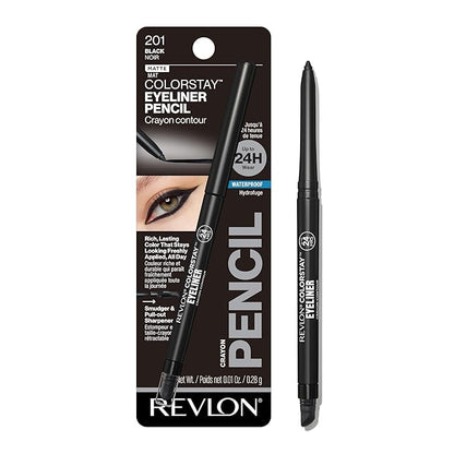 Revlon ColorStay Pencil Eyeliner with Built-in Sharpener, Waterproof, Smudgeproof, Longwearing Eye Makeup with Ultra-Fine Tip, 201 Black, 0.01 oz