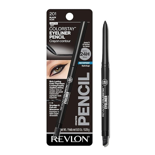 Revlon ColorStay Pencil Eyeliner with Built-in Sharpener, Waterproof, Smudgeproof, Longwearing Eye Makeup with Ultra-Fine Tip, 201 Black, 0.01 oz