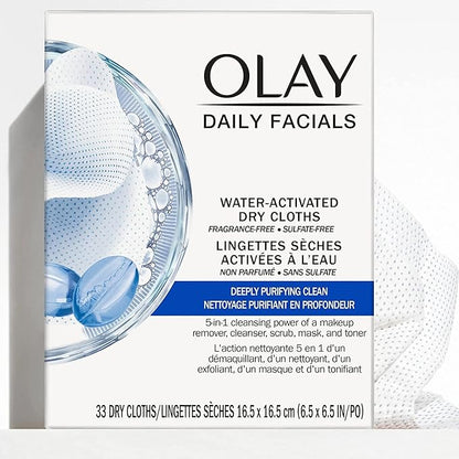 Olay Daily Deeply Clean 4-in-1 Water Activated Cleansing Face Cloths 33ct (Pack of 5)