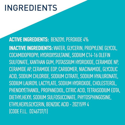CeraVe Acne Foaming Cream Cleanser, 4% Benzoyl Peroxide Face Wash With Hyaluronic Acid, Niacinamide & Ceramides, Gentle Daily Acne Treatment For Face