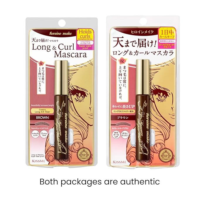 HEROINE MAKE by KISSME Mascara Duo Set | 2 Full-Size - Waterproof & Lengthening & Volume Fiber Tubing Mascara Brown + Gentle Eye Makeup Remover for Waterproof Mascara, Fast-Acting Cleanser