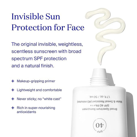 Supergoop! Unseen Sunscreen - SPF 40 - Invisible, Broad Spectrum Face Sunscreen + Makeup-Gripping Primer - Weightless, Scentless, Oil Free - For All Skin Types & Skin Tones - 1.7 fl oz
