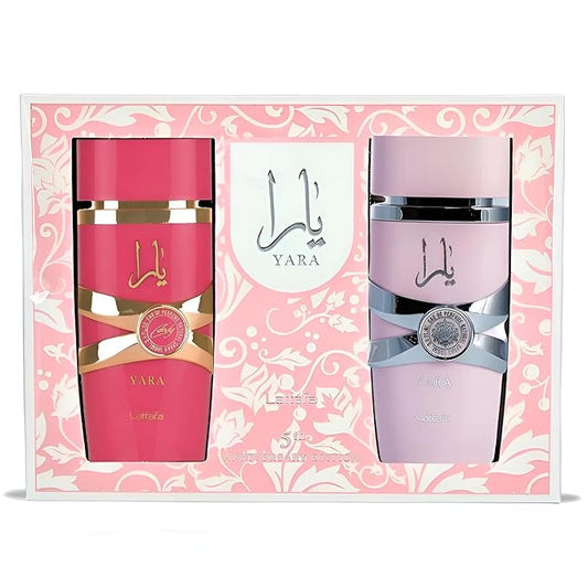 Lattafa Yara 5th Anniversary Edition – Floral, Fruity, Gourmand, Vanilla – 2-Piece Eau de Parfum Gift Set for Women (Yara & Yara Candy, 2 x 3.4 Ounce Sprays)