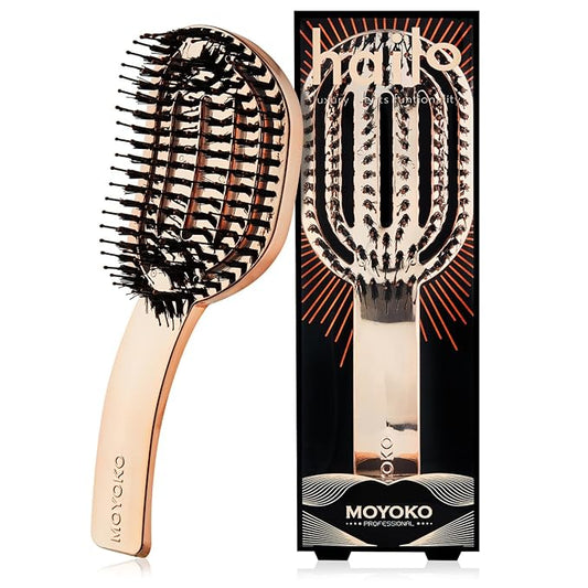MOYOKO Detangling Brush for Fine, Wavy, Straight, Curly, and Thick Hair - Vented No-Pull Detangler (Rose Gold Chrome)