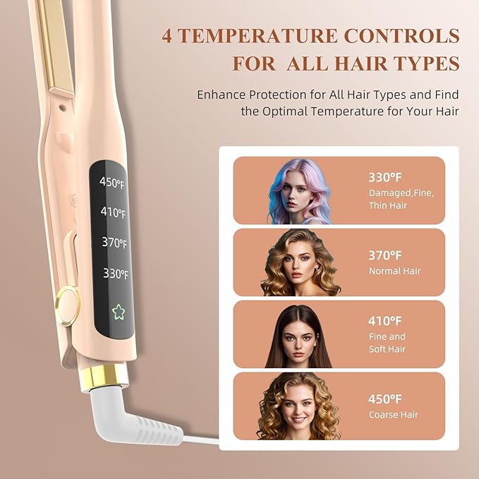 Small Flat Iron, 1/2 Inch Flat Iron for Short Hair Straightener and Curler 2 in 1, Ceramic Ionic Floating Plates for Less Frizz, 10s Quick Heat Up, Straightener for All Hair Types(Pink)