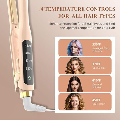 Small Flat Iron, 1/2 Inch Flat Iron for Short Hair Straightener and Curler 2 in 1, Ceramic Ionic Floating Plates for Less Frizz, 10s Quick Heat Up, Straightener for All Hair Types(Pink)