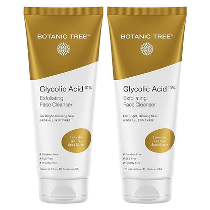 Botanic Tree Glycolic Acid Face Wash, Exfoliating Facial Cleanser For Facial Skin Care, Acne Treatment Face Scrub, 10% Glycolic and Salicylic Acid 6 fl. oz (2 pack)