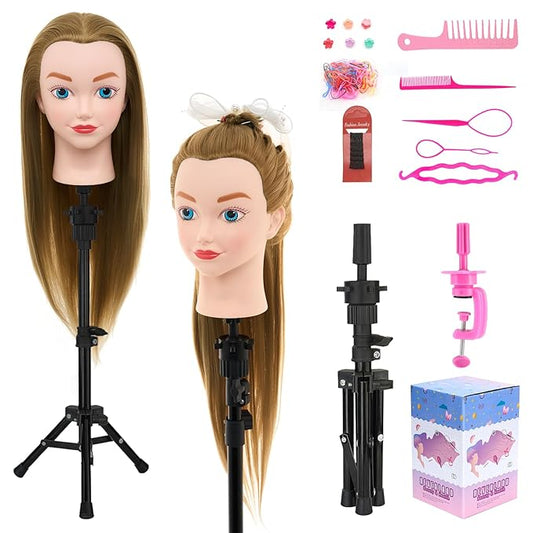 Neverland Beauty Mannequin Head with Hair with Tripod Stand, 20 Inch Cosmetology Manikin Practice Braiding Doll Head for Hair Styling, Training Head for Braiding Hairdressing for Kids