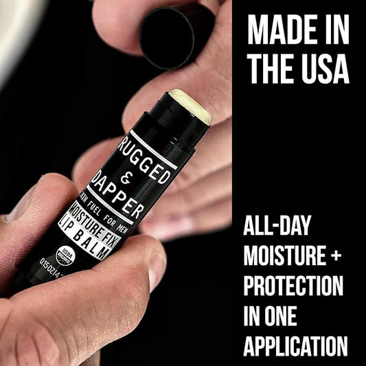 RUGGED & DAPPER Lip Balm for Men - Certified Organic + Natural Ingredients - 4 Pack - Hydrating Mens Chapstick - USA Made