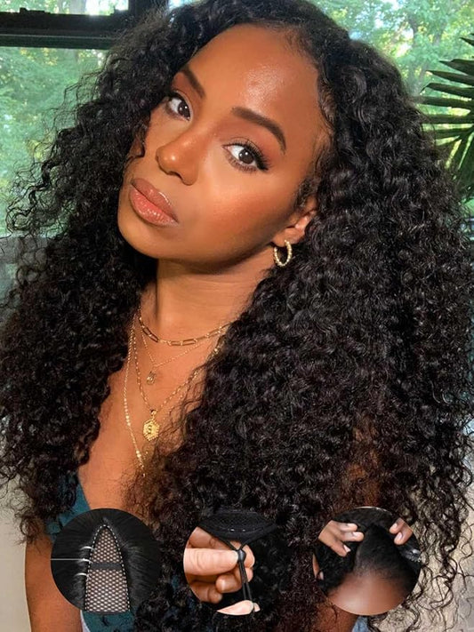 Beauty Forever V Part Wig Human Hair Curly EasiContour Vpart Wigs No Leave Out Glueless Upgraded U Part Wigs for Women Clip In Half Wig None Lace Front Wigs Natural Color 150% Density 20inch