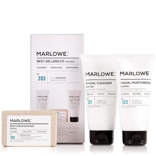 Best Sellers Kit No. 203, Features Signature No. 102 Original Body Scrub Soap Bar, No. 121 Facial Cleanser & No. 123 Facial Moisturizer, Great Gift for Men