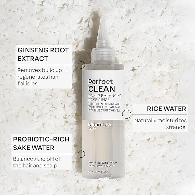 NATURELAB. TOKYO Perfect Clean Clarifying Scalp Scrub 2-in-1 Shampoo and Scalp Scrub Hair Treatment (8.1 oz) & Perfect Clean Scalp Balancing Sake Rinse (7 oz)